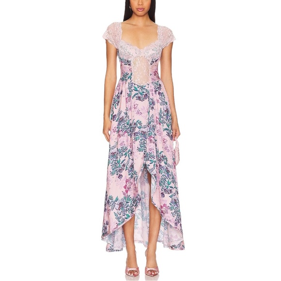 RARE Free People Bad For You Lace & Floral Bodysuit Corset Slip Maxi Dress - L - Picture 2 of 16